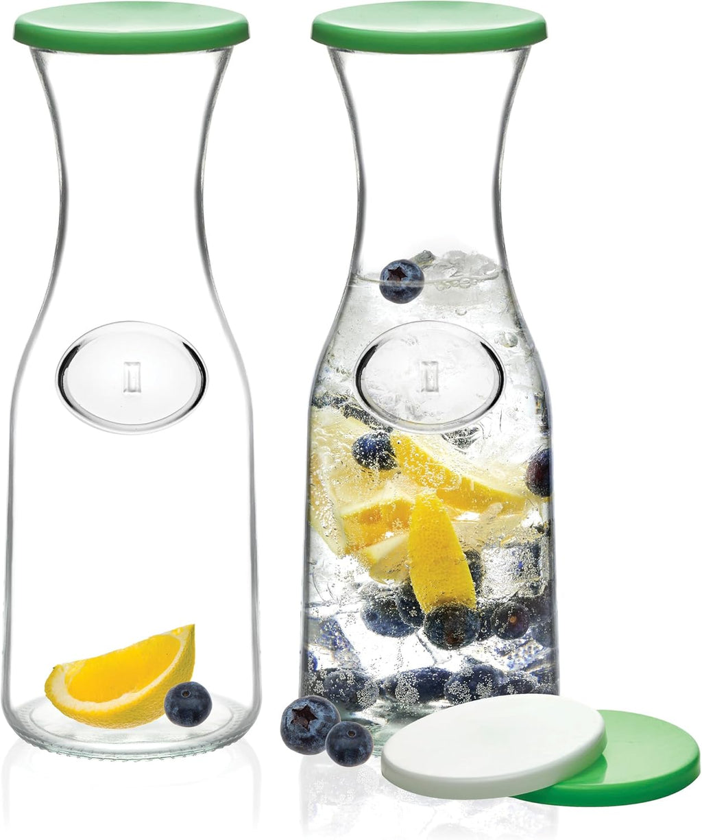 Glass Carafe Pitchers with Lids, 2 Glass Carafes with 4 Lids X960