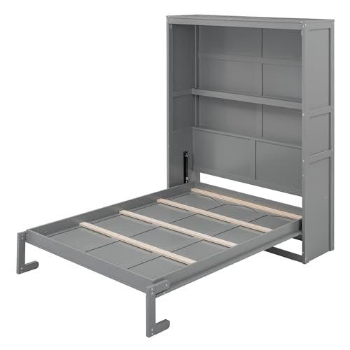 White Full Size Murphy Bed with 2 Tier Shelves M490340