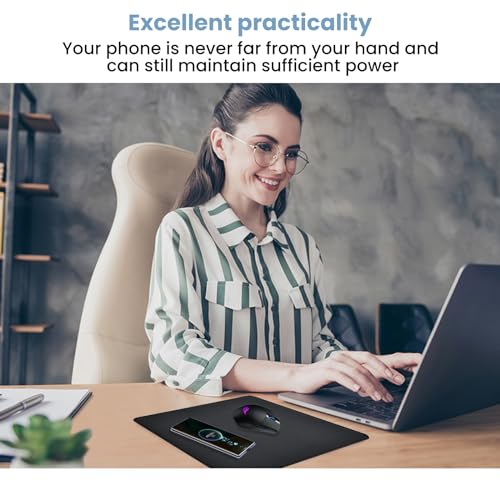 Black Leather Waterproof Large Desk Mat with Wireless Charger C92943