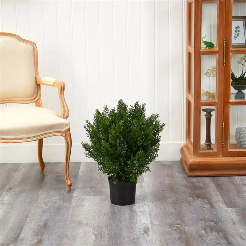 2'H Artificial Cedar Bush With Pot, Green/Black Q892