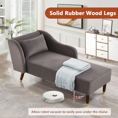 Beige Velvet Chaise Lounge Sofa Y7132