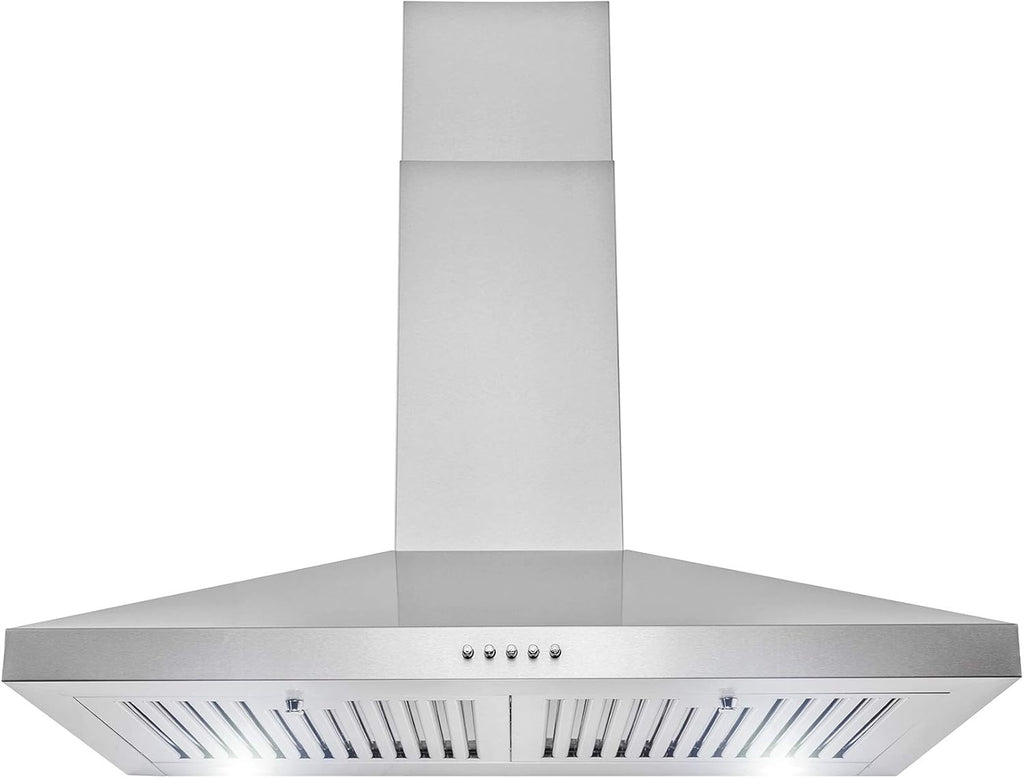 30" Wall Mount Range Hood in Stainless Steel with LEDs, Push Control and Carbon Filters M238