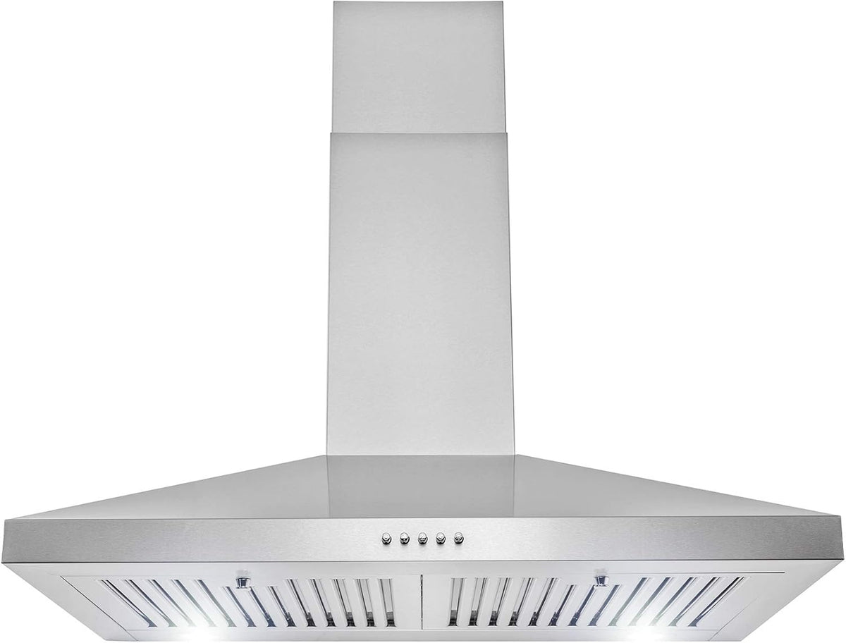 30" Wall Mount Range Hood in Stainless Steel with LEDs, Push Control and Carbon Filters M238