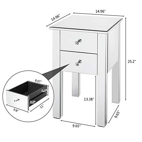 Mirrored Nightstand with 3 Drawers Y853