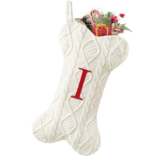 White Large Knit Dog Christmas Stocking with Initials P633041