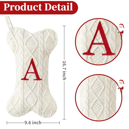 White Large Knit Dog Christmas Stocking with Initials P633041