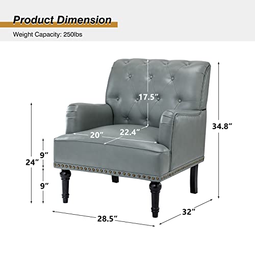 Faux Leather Accent Chair with Button-Tufted Back and Wood Legs V65385