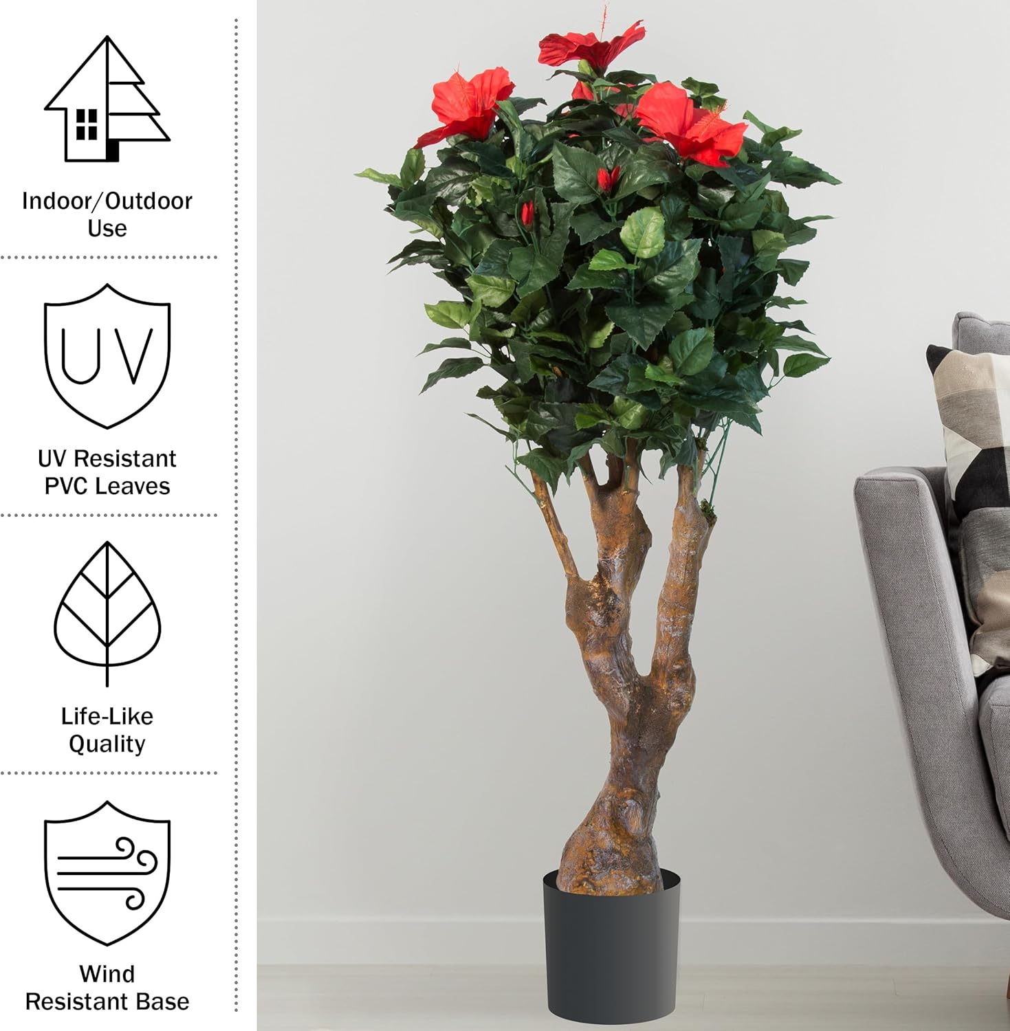 48-Inch UV-Resistant Artificial Hibiscus Plant with Pink Flowers I365273