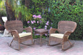 Windsor Honey Wicker Rocker End Table Set with Chair Cushion, Ivory C61327