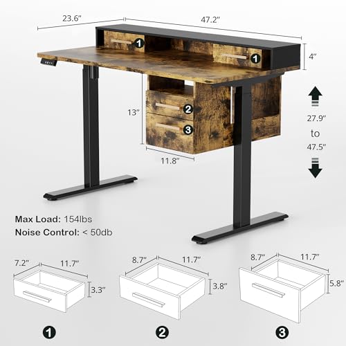 47.2 x 23.6 Inch Electric Height Adjustable Standing Desk with 4 Drawers H24395