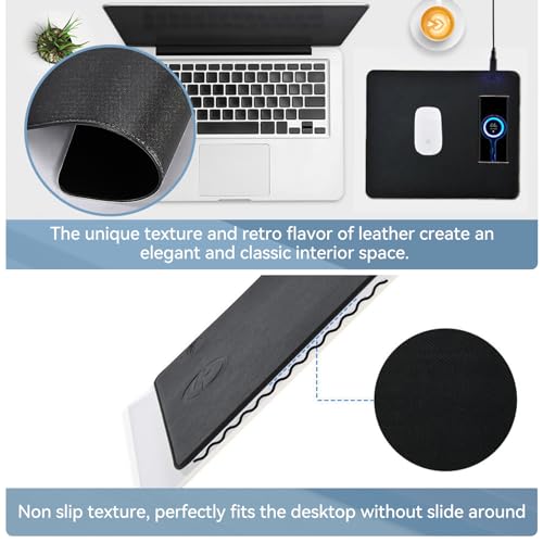 Black Leather Waterproof Large Desk Mat with Wireless Charger C92943