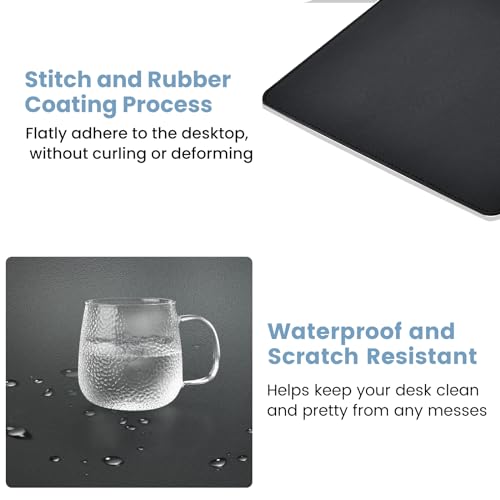 Black Leather Waterproof Large Desk Mat with Wireless Charger C92943