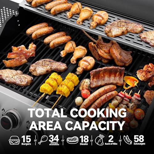 5 Burner Propane Gas Grill with Side Burner & Sear Burner, Stainless Steel K244