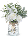 Artificial Flowers with Vase, Silk Hydrangea Flower Bouquet, Faux Flower Arrangement (White) K395567