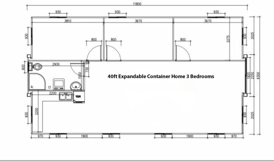 40FT Portable Prefab House with 3 Bedroom 1 Bathroom and Kitchen L465