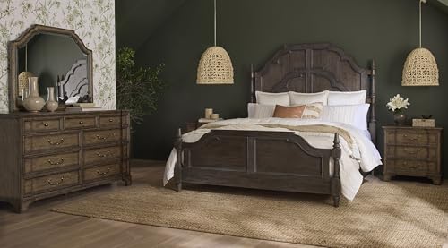 6 Pcs Queen Panel Bed Dresser Mirror Bachelor Chest 2 Nightstand Dark Wood Bedroom Furniture Set F548