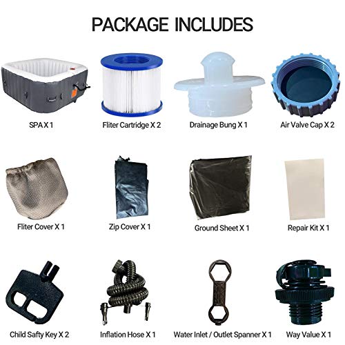 Portable Inflatable Hot Tub with 120 Bubble Jets, Black/White A155