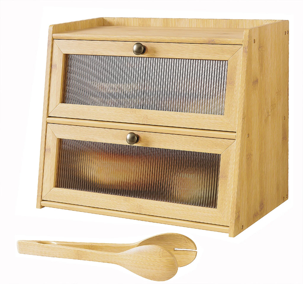 Double Layer Bamboo Bread Storage Container with Window A5267