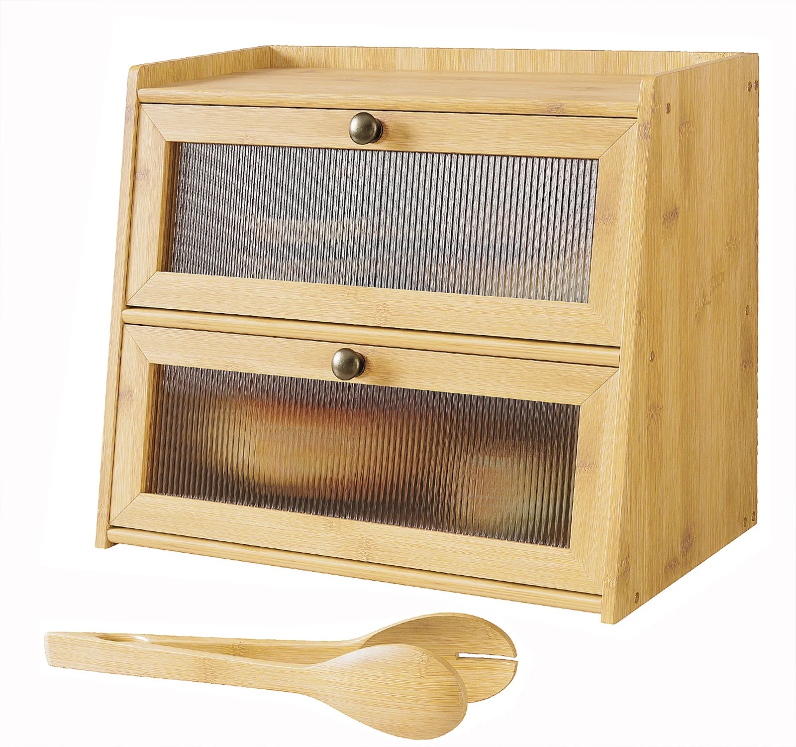 Double Layer Bamboo Bread Storage Container with Window A5267