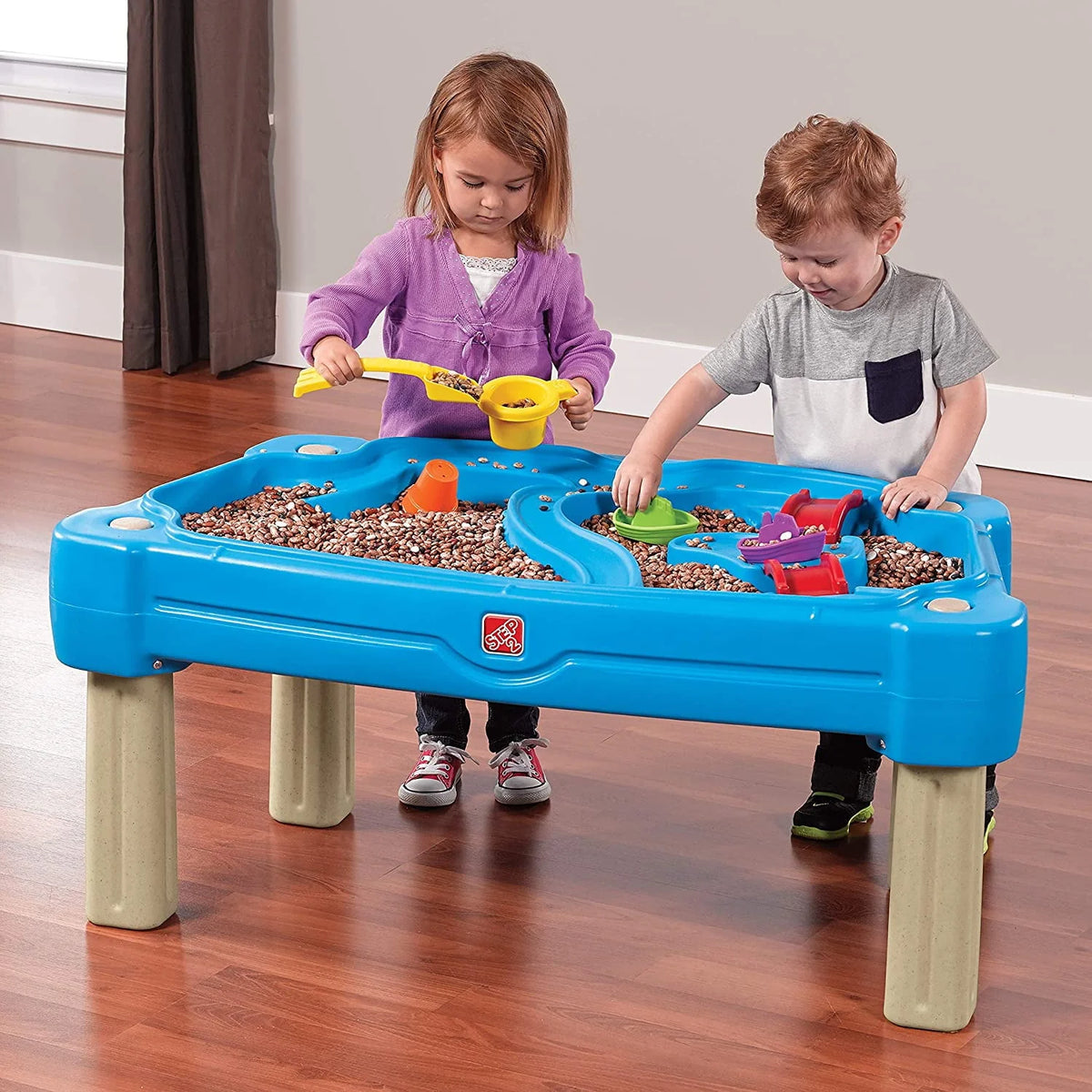 Blue Plastic Sandbox and Water Table with Cover and Umbrella R18679