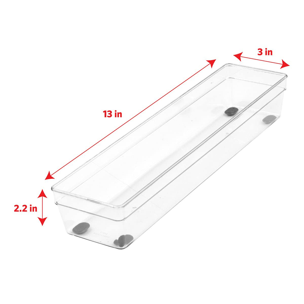 Clear Plastic Drawer Organizer Tray, 13 x 3 Inches, Non Slip Base J2524