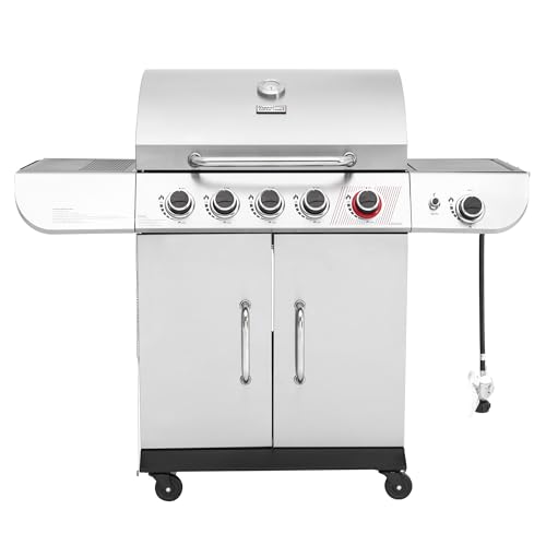 5 Burner Propane Gas Grill with Side Burner & Sear Burner, Stainless Steel K244