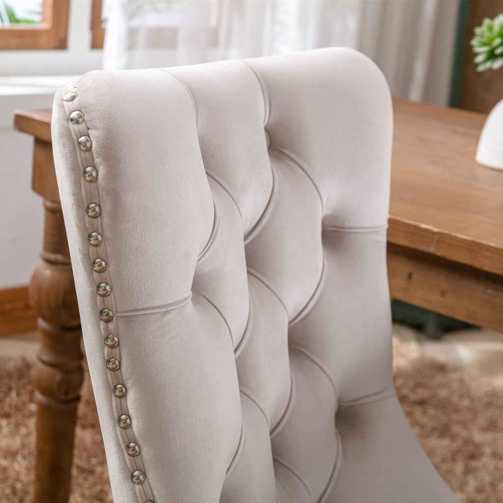 Beige Velvet Upholstered Dining Chair 2-Pcs Set A3781