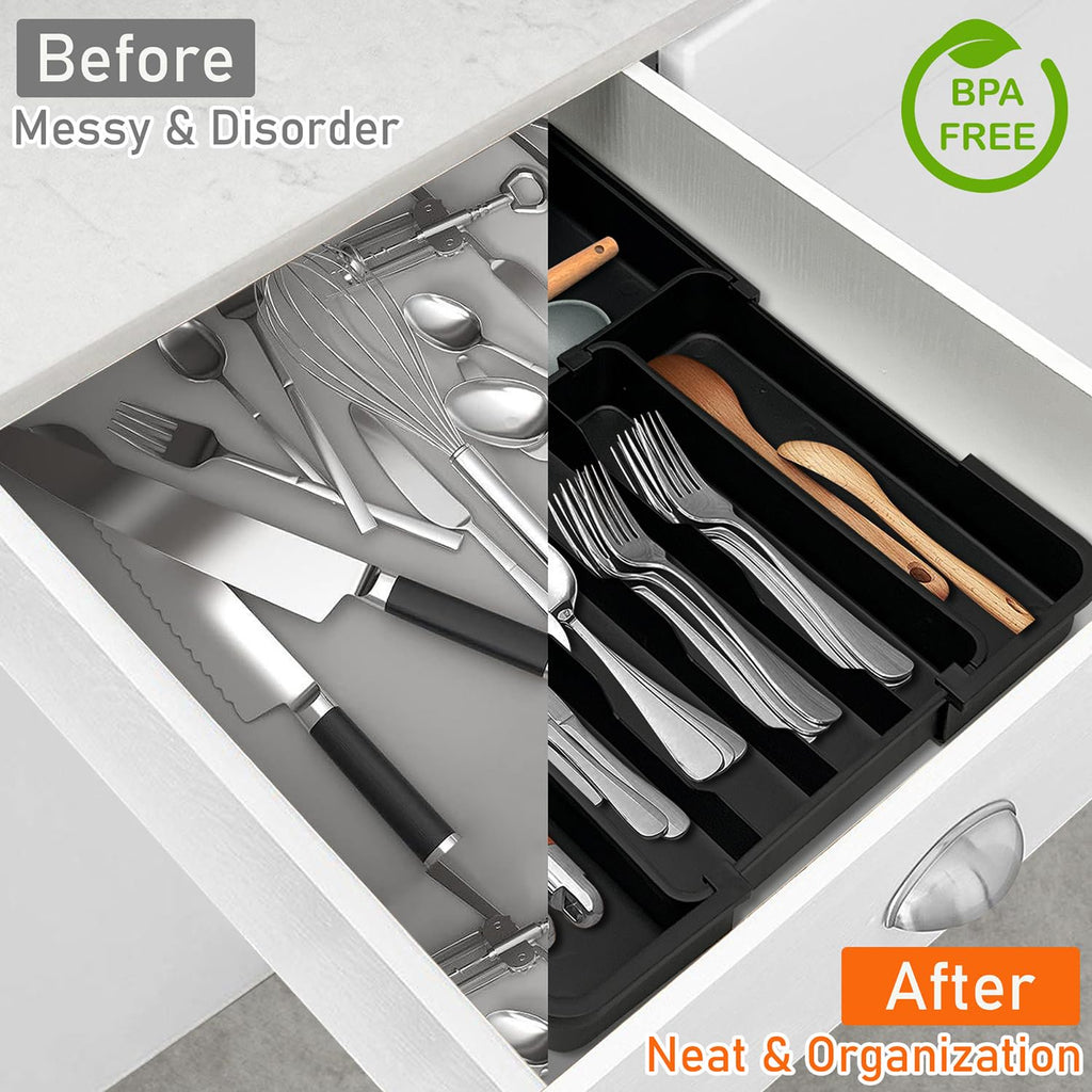 7-Section Expandable Drawer Divider, Black E658090