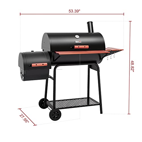 30 Barrel Charcoal Grill with Side Table, 627 Square Inches, Black O6002
