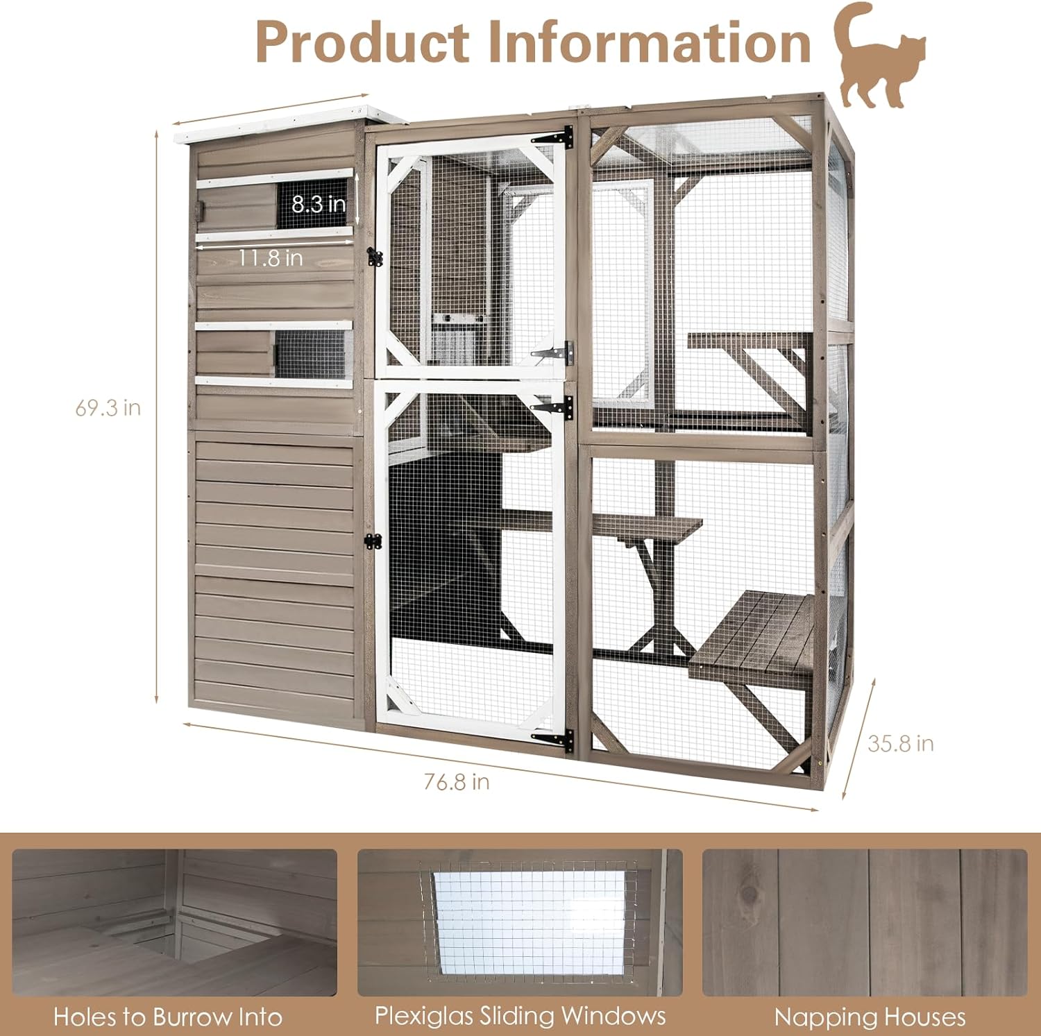 Outdoor Cat Enclosure with Waterproof Roof and Pull-Out Tray J614