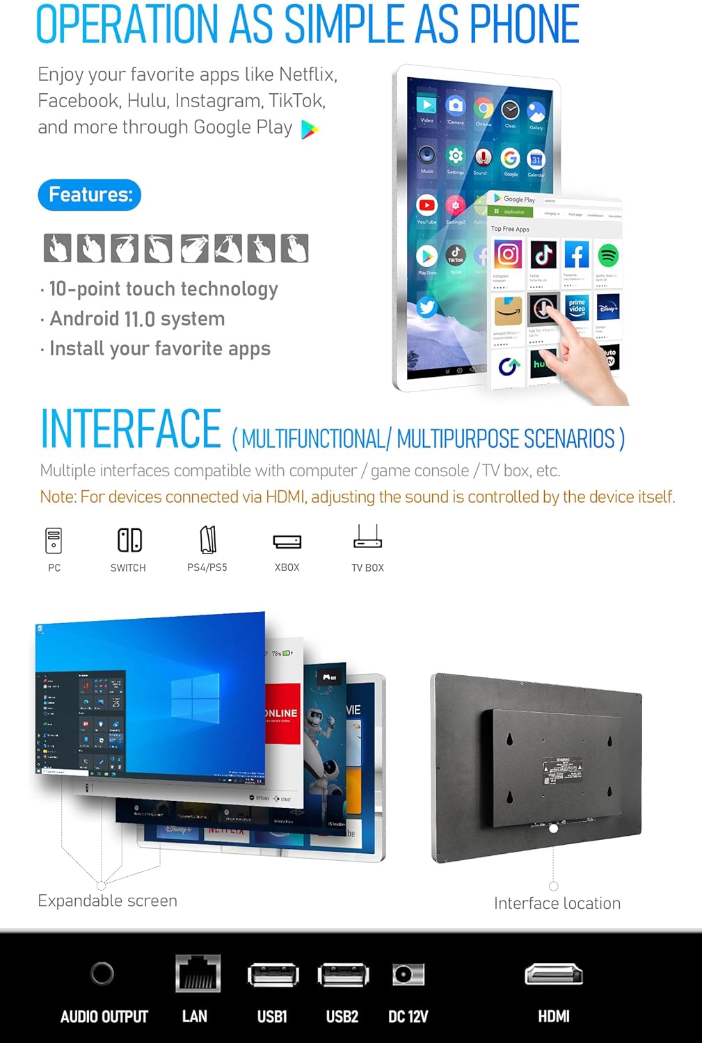21.5 inch Smart Touchscreen Mirror TV, Full HD 1080P, Black G8370