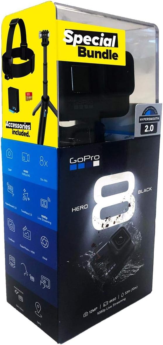 HERO8 Black Camera with Shorty, Head Strap, 32GB SD Card, 2 Rechargeable Batteries H379912