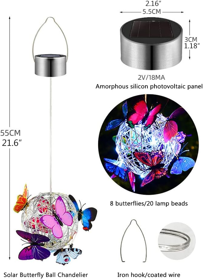 Solar Lighted Hanging Mesh Orb with LED Butterfly Light R861
