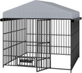 Large Outdoor Metal Dog Kennel with Waterproof Cover Roof (6.6'L x 6.6'W x 6.4'H) F954