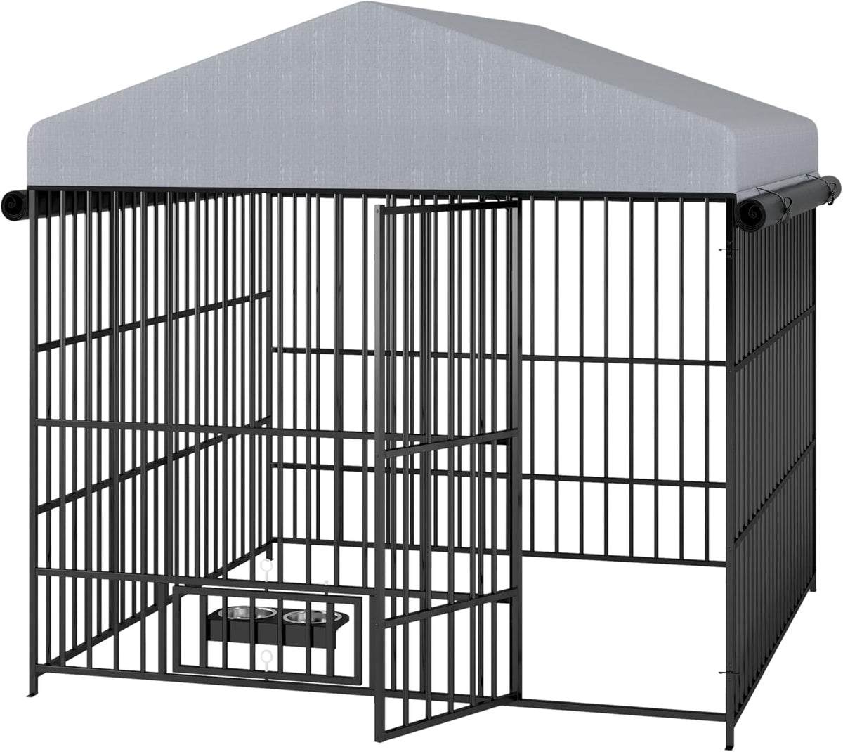 Large Outdoor Metal Dog Kennel with Waterproof Cover Roof (6.6'L x 6.6'W x 6.4'H) F954
