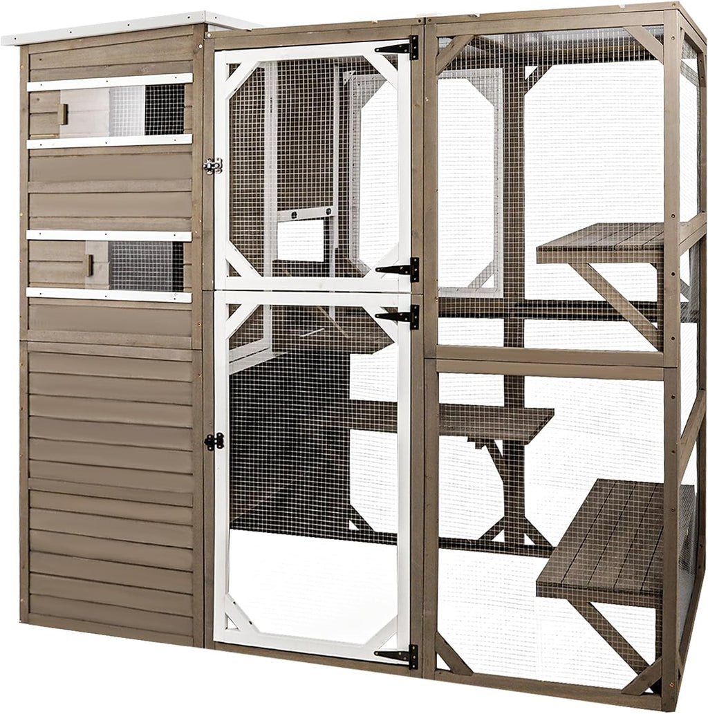 Outdoor Cat Enclosure with Waterproof Roof and Pull-Out Tray J614