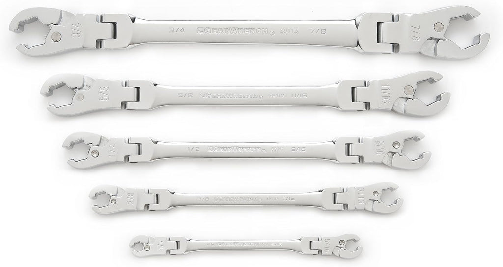5 Pc. Ratcheting Flex Head Flare Nut Wrench Set, SAE M16747