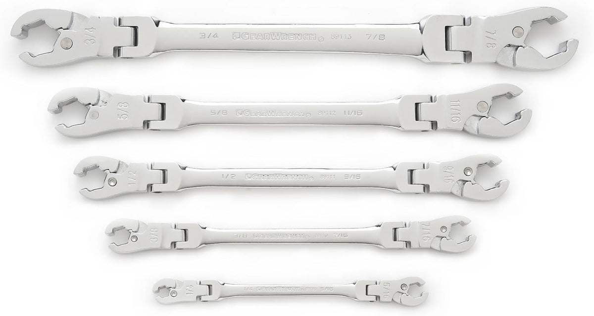 5 Pc. Ratcheting Flex Head Flare Nut Wrench Set, SAE M16747