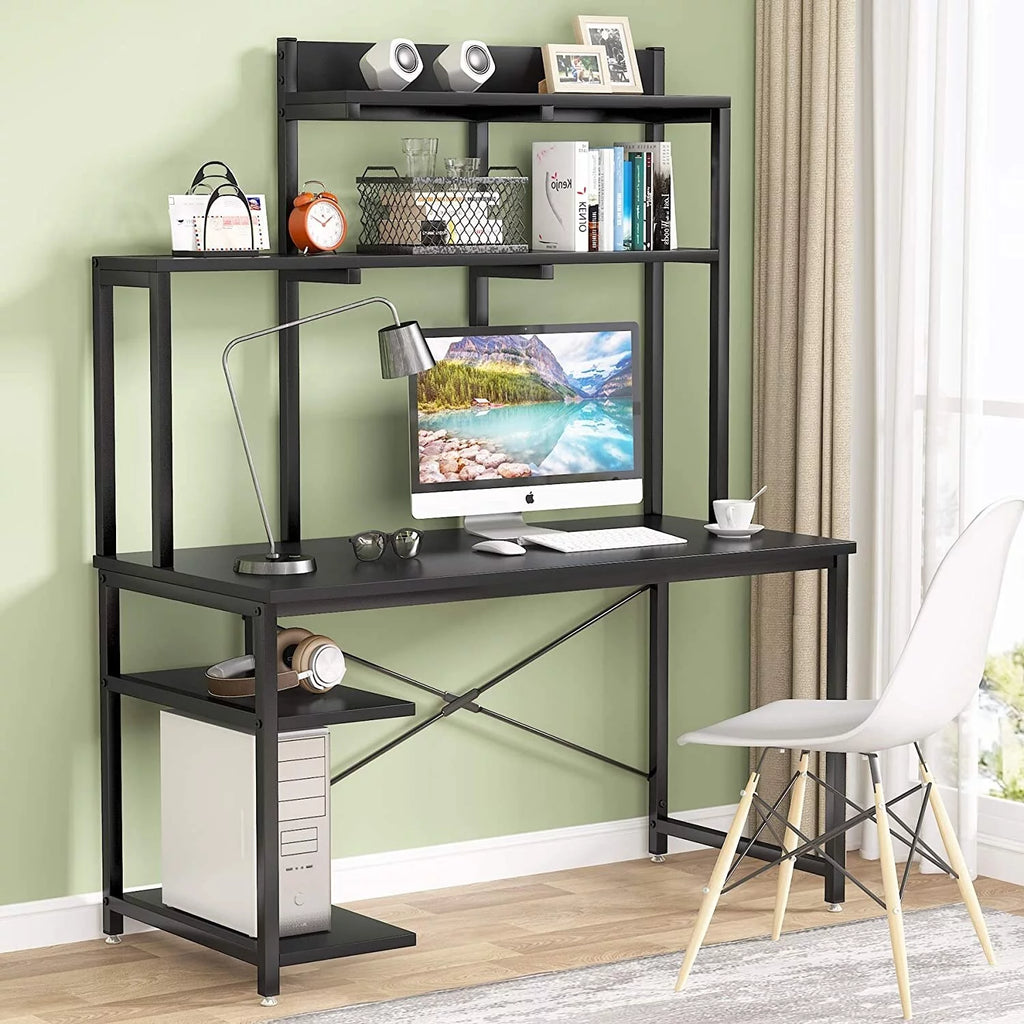Black Medium Computer Desk with Storage Hutch Shelf W713