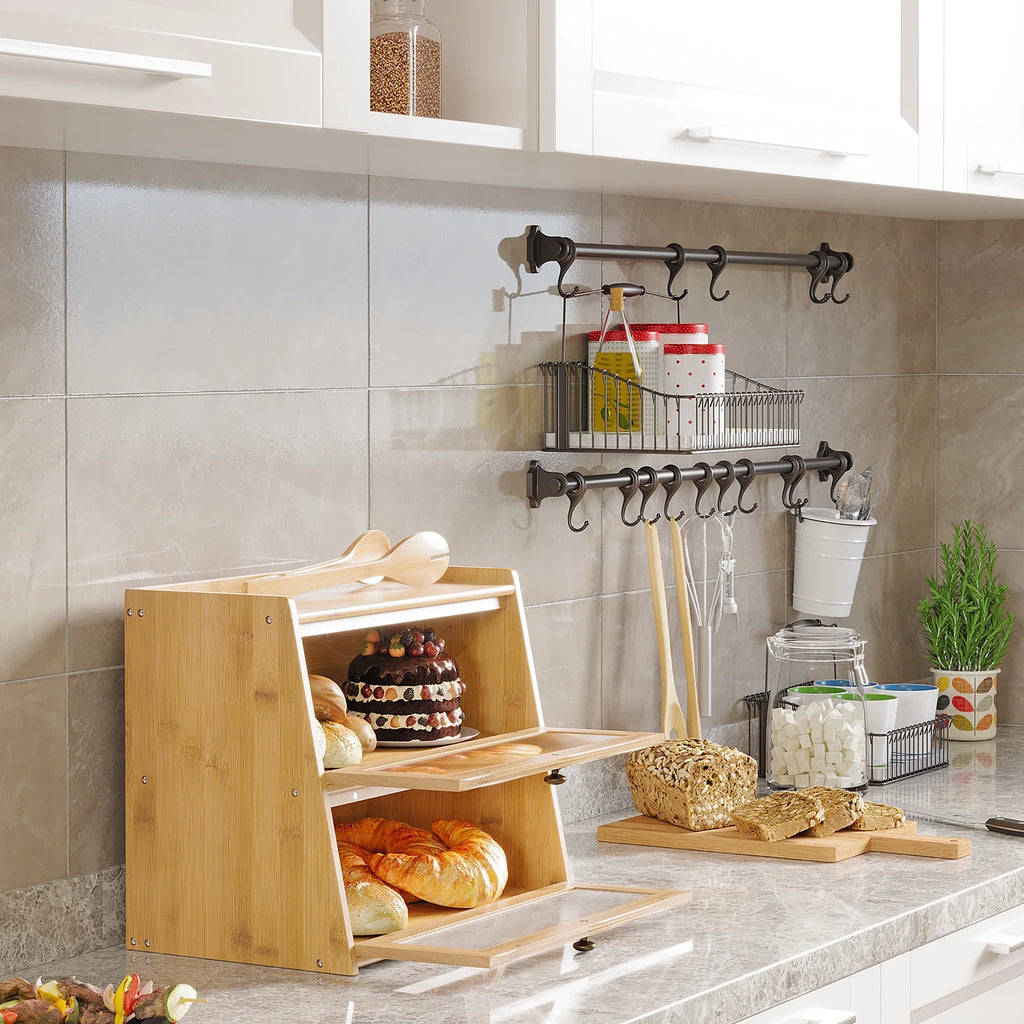 Double Layer Bamboo Bread Storage Container with Window A5267