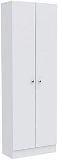 White & Light Oak Kitchen Tall Utility Storage Pantry Cabinet with Metal Handles K917604