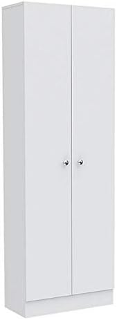 White & Light Oak Kitchen Tall Utility Storage Pantry Cabinet with Metal Handles K917604