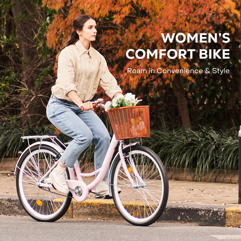 24 Inch City Cruiser Bicycle with Carbon Steel Frame Dual V Brakes Basket Y187509
