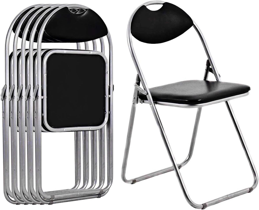 6 Pack Aluminum Folding Chairs with Padded Seats and Carrying Handle, Black U453889