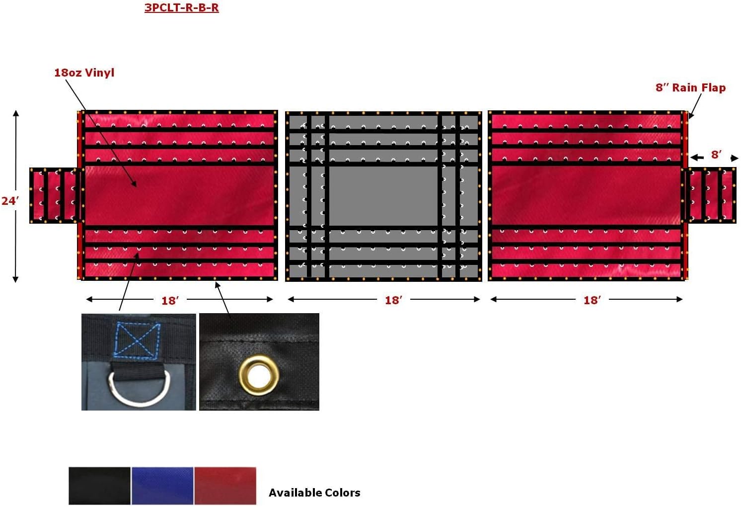 Red-Black 18oz 3 Pc Lumber Tarp V7707