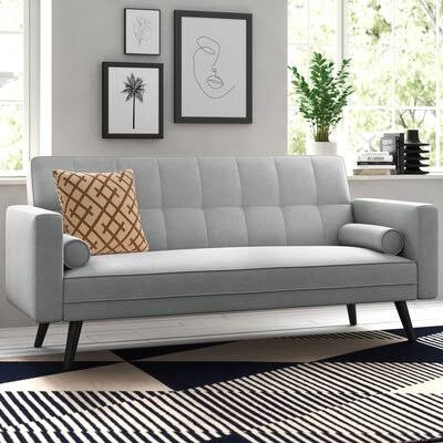 Gray Canvas Square Arm Sleeper Sofa P7703