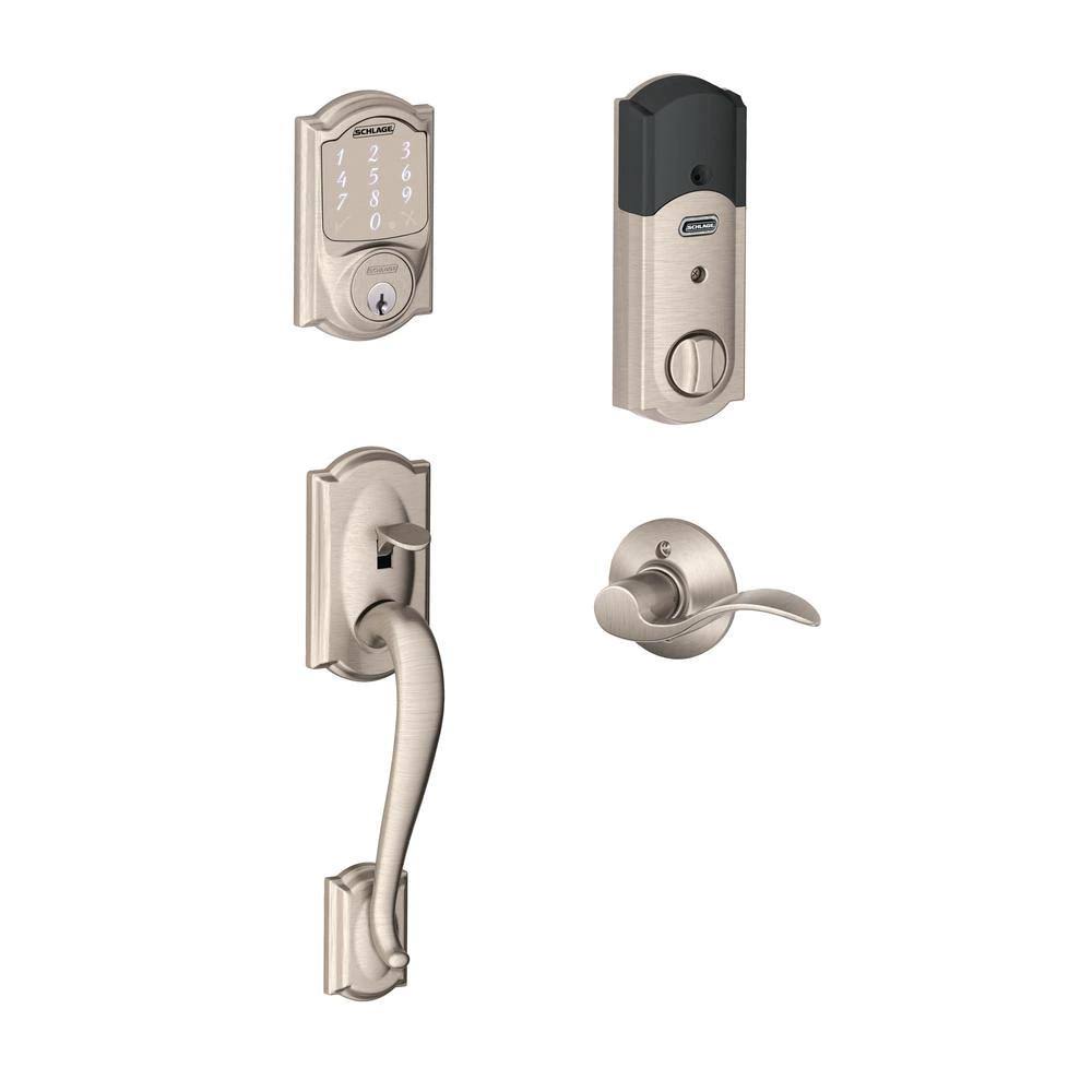 Satin Nickel Smart Deadbolt and Handleset with Accent Lever with Trim A5572