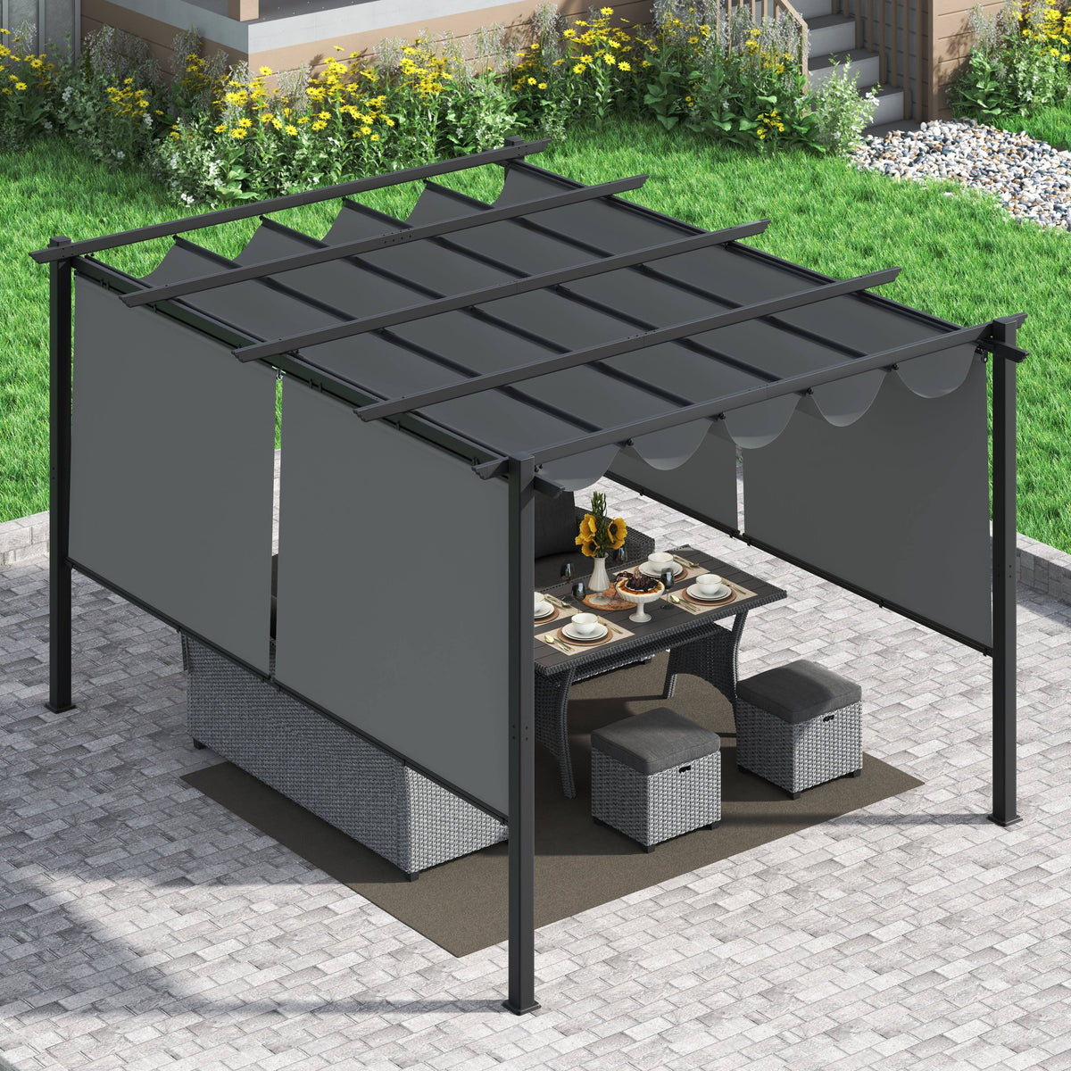 Light Grey Aluminum Retractable Patio Canopy Pergola R914