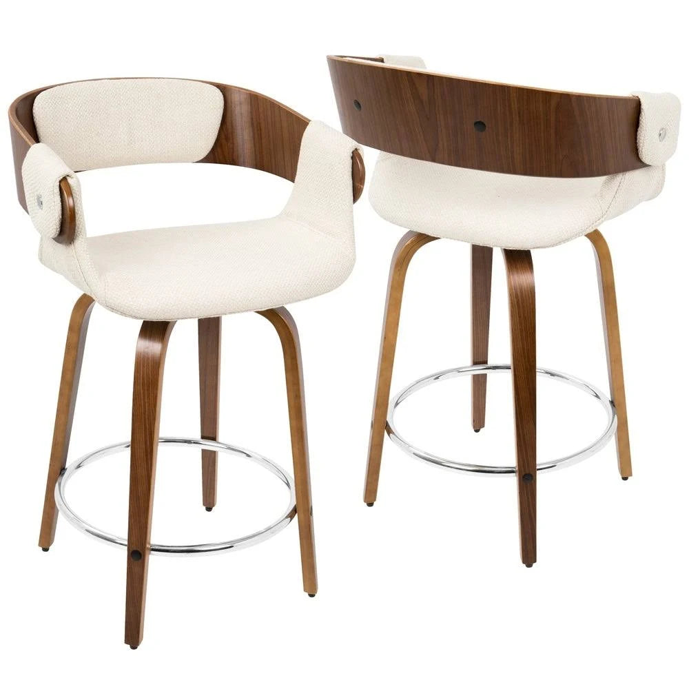 Set of 2 Counter Stool Cream Walnut F7554