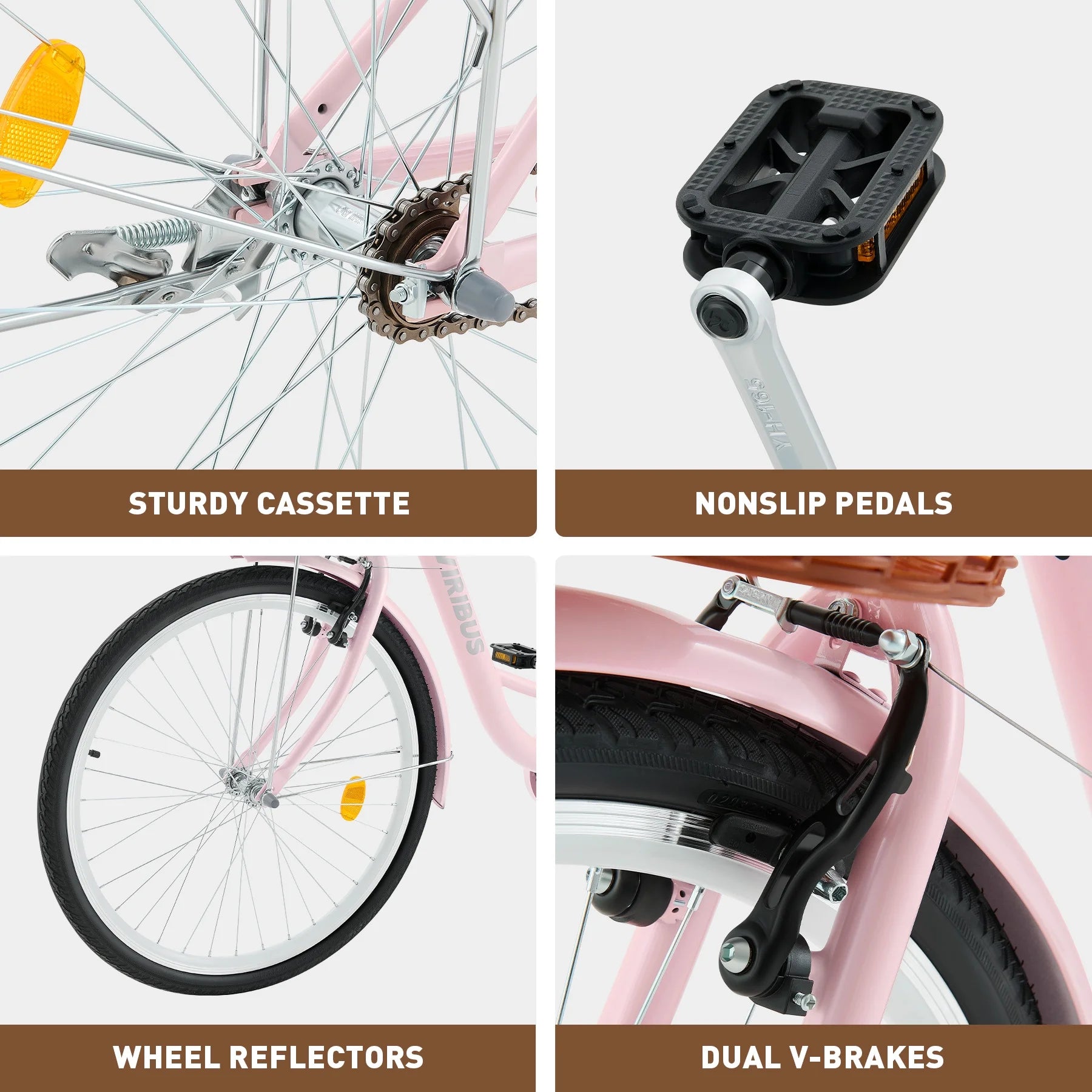 24 Inch City Cruiser Bicycle with Carbon Steel Frame Dual V Brakes Basket Y187509